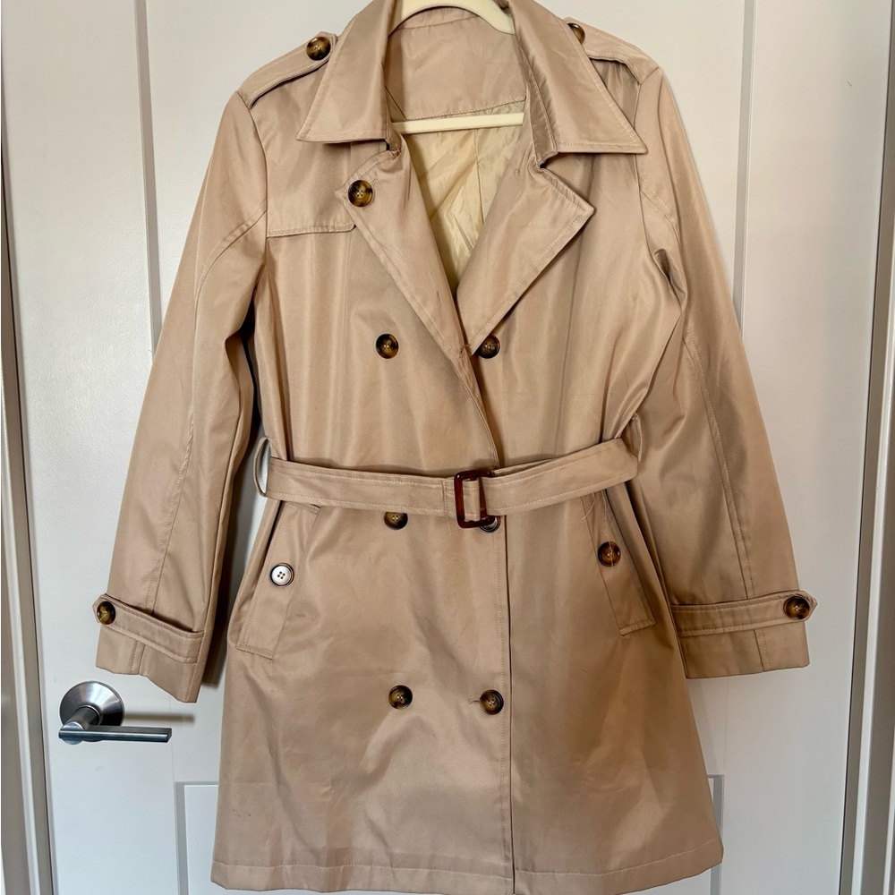 Classic Tan Belted Trench Coat Size L
